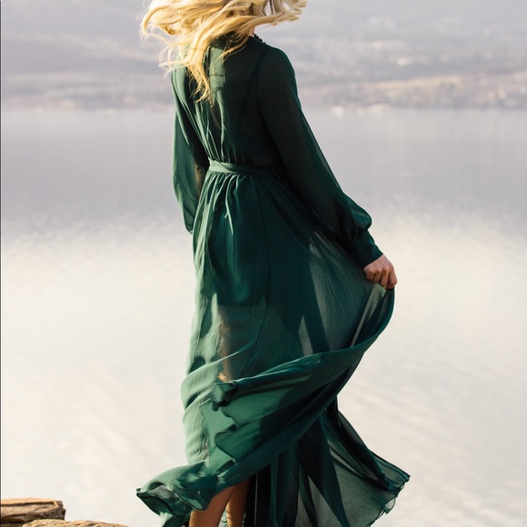 Emerald Green Sheer Maxi Dress - Picture 3 of 5